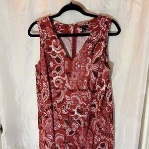 Ann Taylor Red Sleeveless V-Neck Sheath Dress